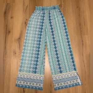 Cabana Life Teal and White Patterned Wide-Leg Pants